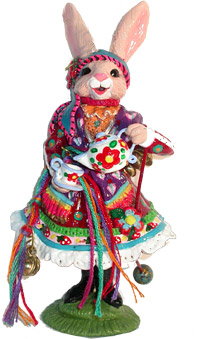 Movable Gypsy Rabbit pours tea figurine or necklace by Leigh