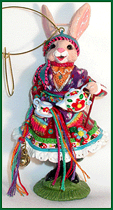 moveable Gypsy Rabbit Christmas ornament. She is also a necklace on beads - Click to see more