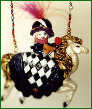 Masquerade bunny on horseback with removable mask. Polymer clay necklace or figurine Masquerade bunny on horseback with removable mask. Polymer clay necklace or figurine