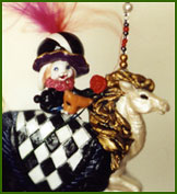 Masquerade bunny on horseback with removable mask. Polymer clay necklace or figurine