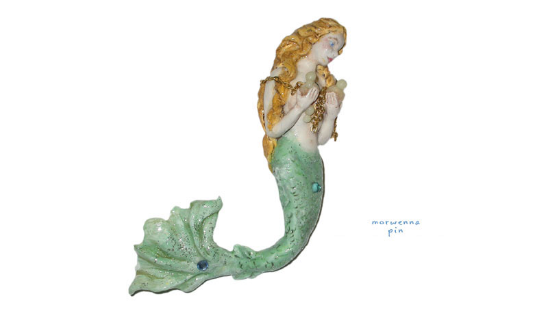 Morwenna the wistful mermaid, clay pin Morwenna the wistful mermaid, clay pin